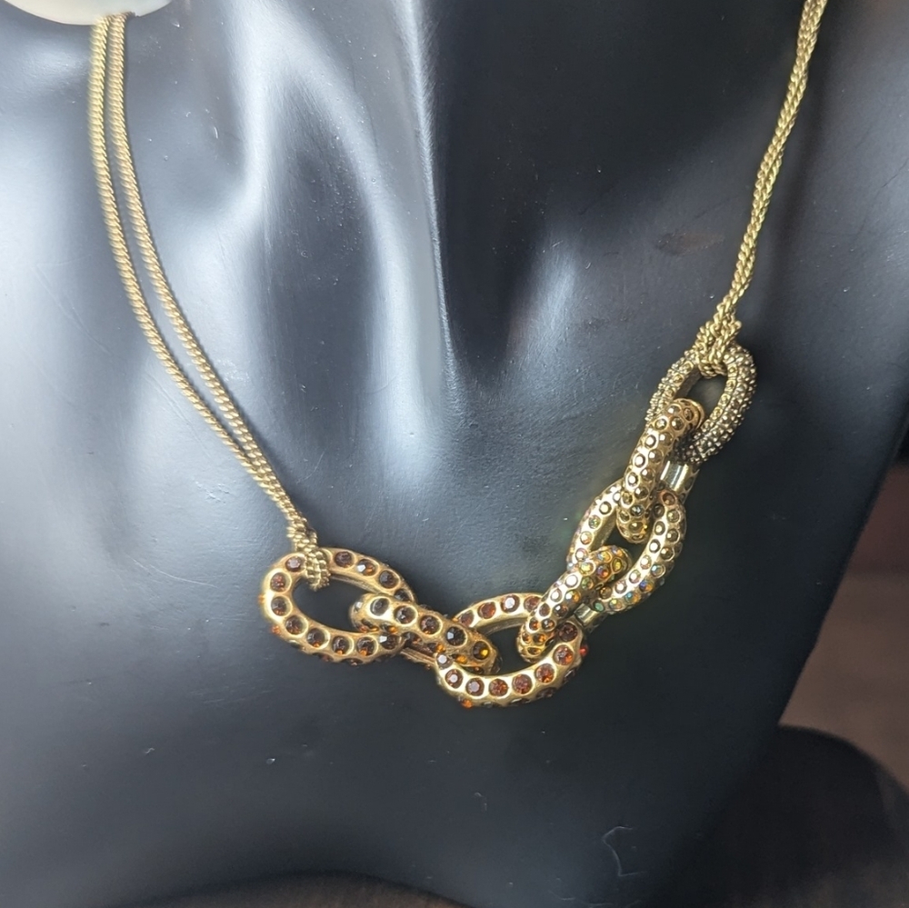 J. Crew Elegant Gold and Brown Chain Necklace rhinestones